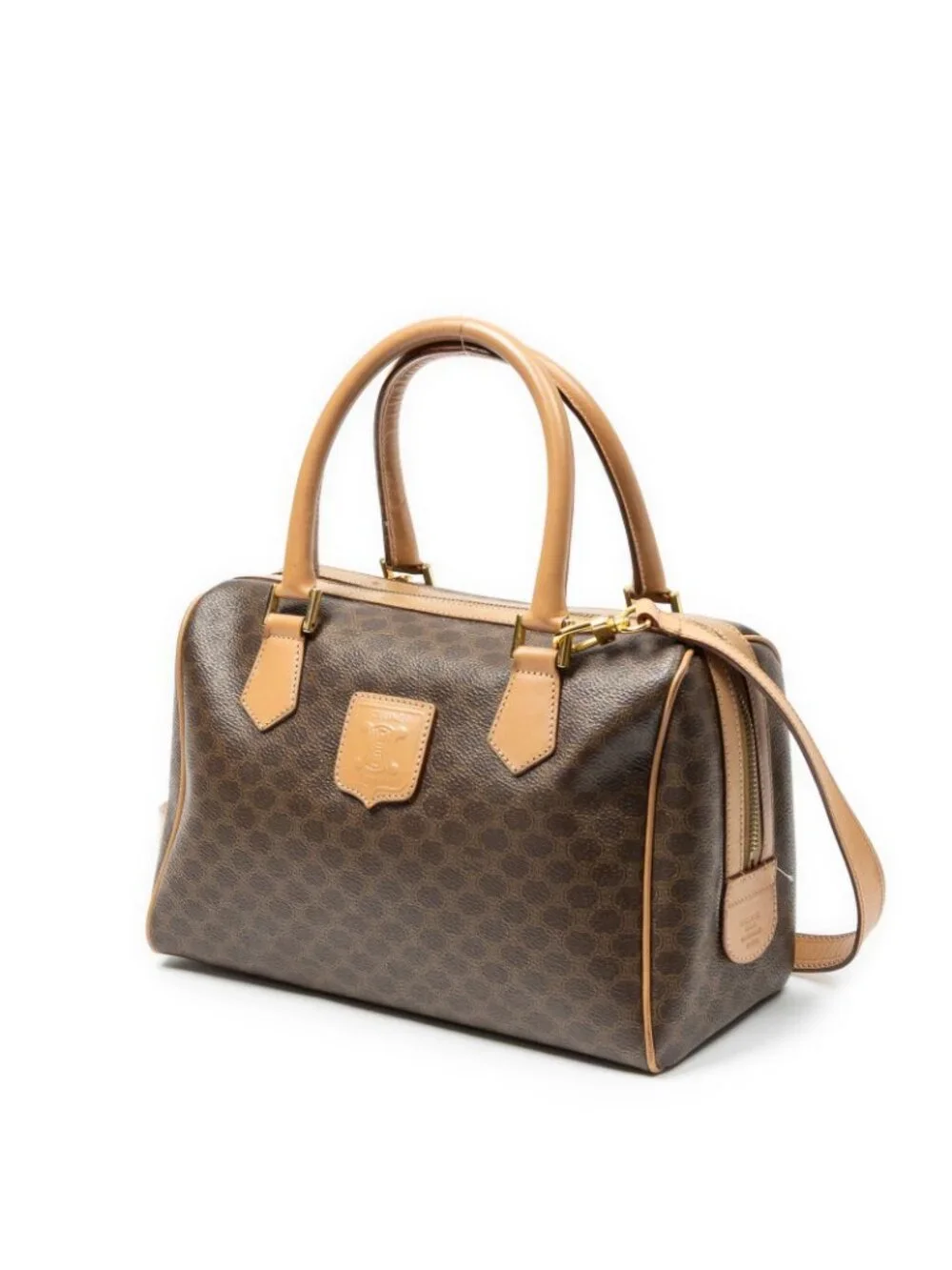 Celine Mini Boston Beige Brown Macadam Canvas
